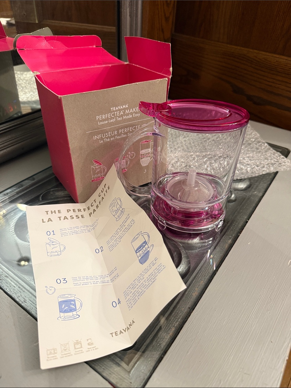 Teavana Perfectea Tea Maker Infuser Fuschia Pink Steeper Clear Body